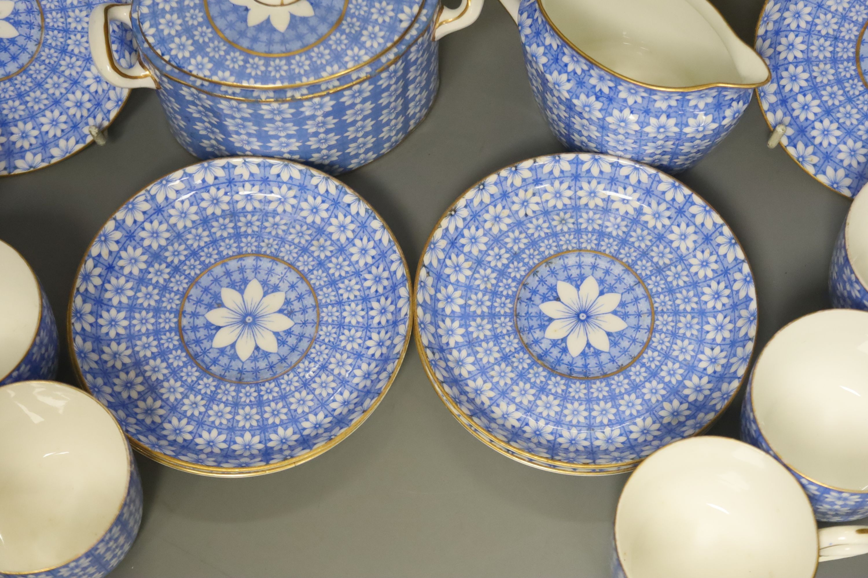 A Crown Derby blue floral pattern part coffee service